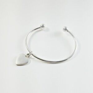 Sterling Cuff Bracelet w/Heart Charm - Open Silver Bracelet